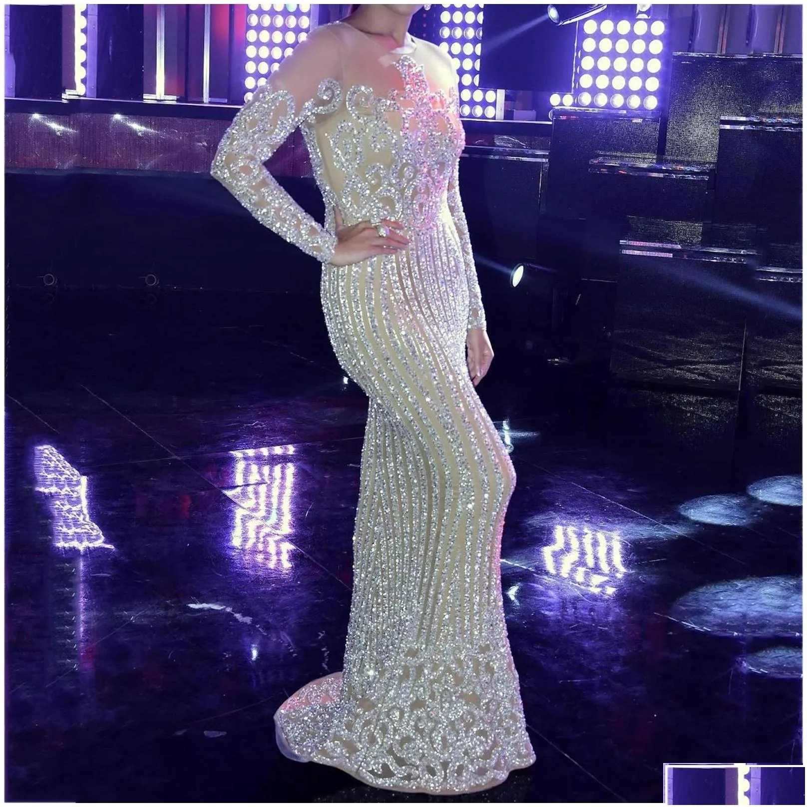 Večerní šaty 2022 New Arrival Y Prom Women Dlouhý rukáv Bodycon Tail Party Župan Elegantní Formální Vestido Drop Deli Dhxyc_voghion.com