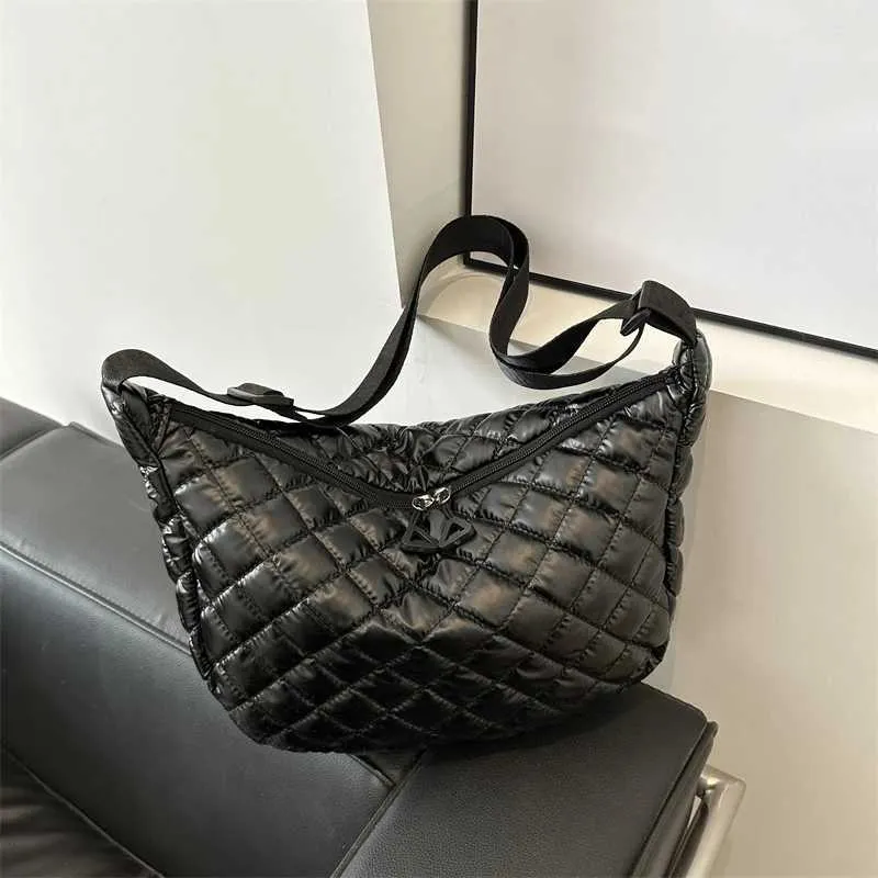 Borsa a tracolla in cotone spaziale, alla moda, hobo, con motivo a reticolo, borse a mano di grande capacità, per le donne_voghion.com