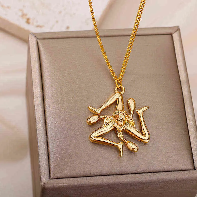 Trinacria Pendant Necklace Gold Stainless Steel For Women_voghion.com
