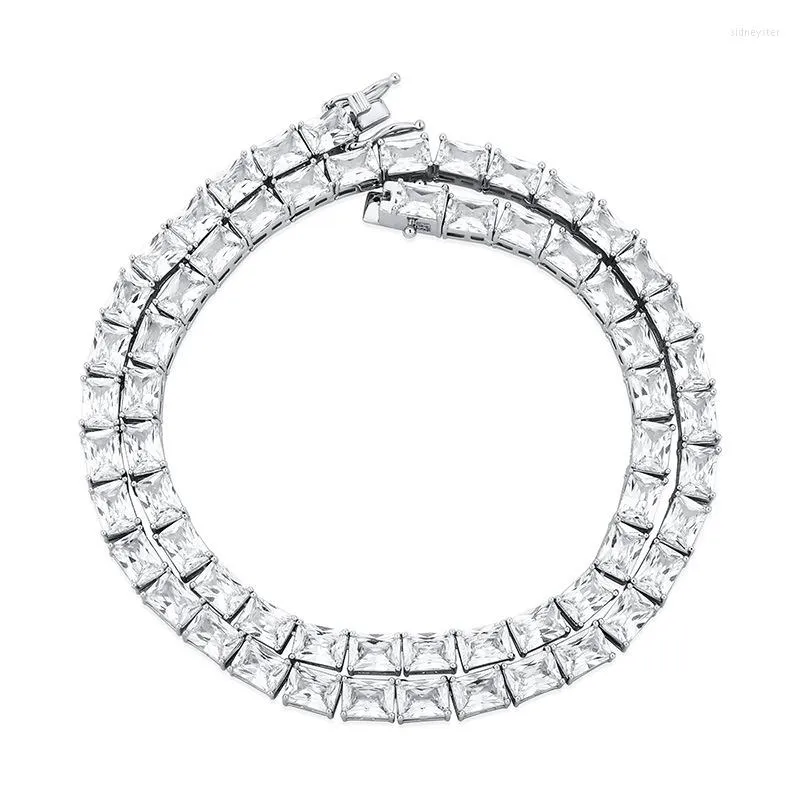 Cadenas de 6 mm con circonita cúbica brillante, cadena baguette, collar, pulsera, diamante cuadrado, joyería de oro de Hip Hop, bisutería, collar_voghion.com