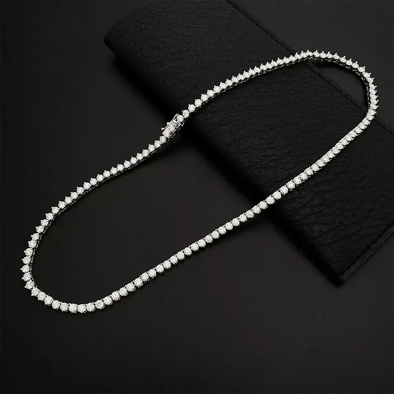 Articolo di alta qualità Hip Hop Bling Sterling Sier 3MM 4MM D Color Lab Diamond Moissanite Tennis Chain_voghion.com