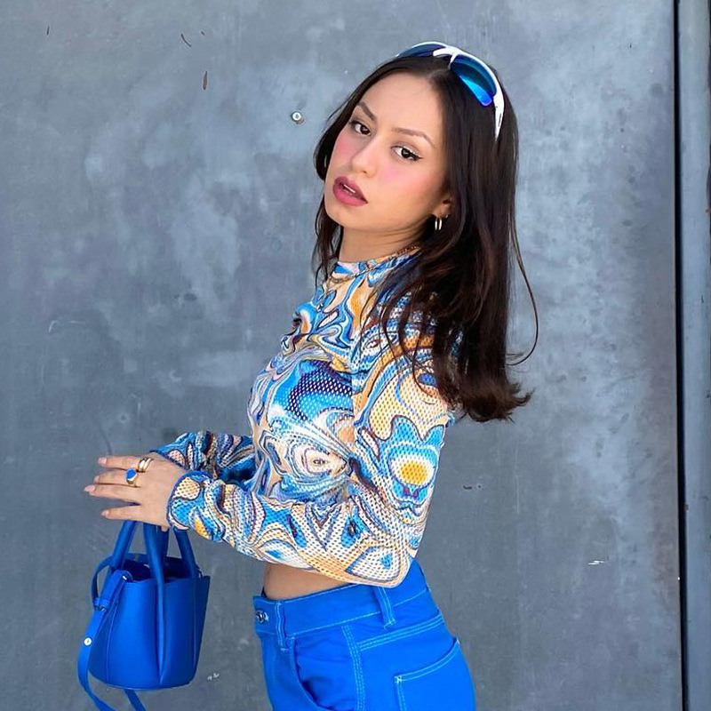 D22TP354 Autunno Nuovo 2024 Girocollo Maglione Manica Lunga Maglia Stampata Ombelico Aperto Top T-shirt Donna_voghion.com