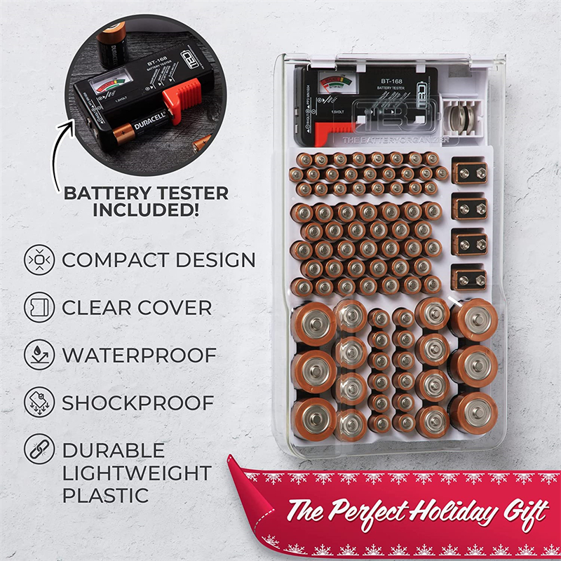 L'organizzatore e il tester della batteria con coperchio L'organizzatore e la custodia per la conservazione della batteria contengono 93 batterie di varie dimensioni Custodia per batterie_voghion.com