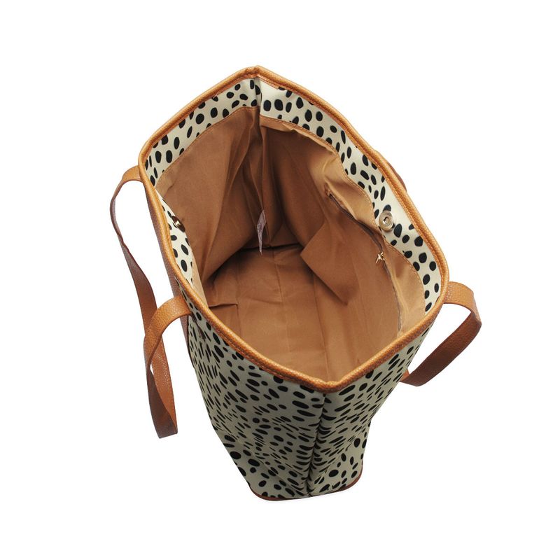 Reisetasche mit großem Fassungsvermögen, beige, schwarze Punkähte, Gepäcktasche, tragbare Umhängetasche für_voghion.com