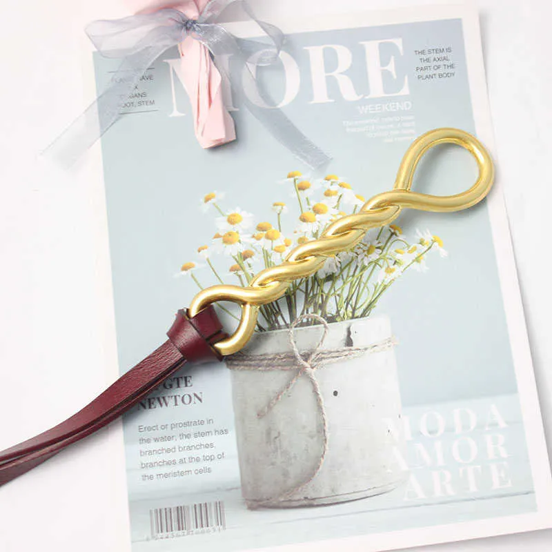 Curea din piele Chntensho cu cataramă plisată și buclă răsucită, importată, cu inel și nasture răsucit, Q0625_voghion.com