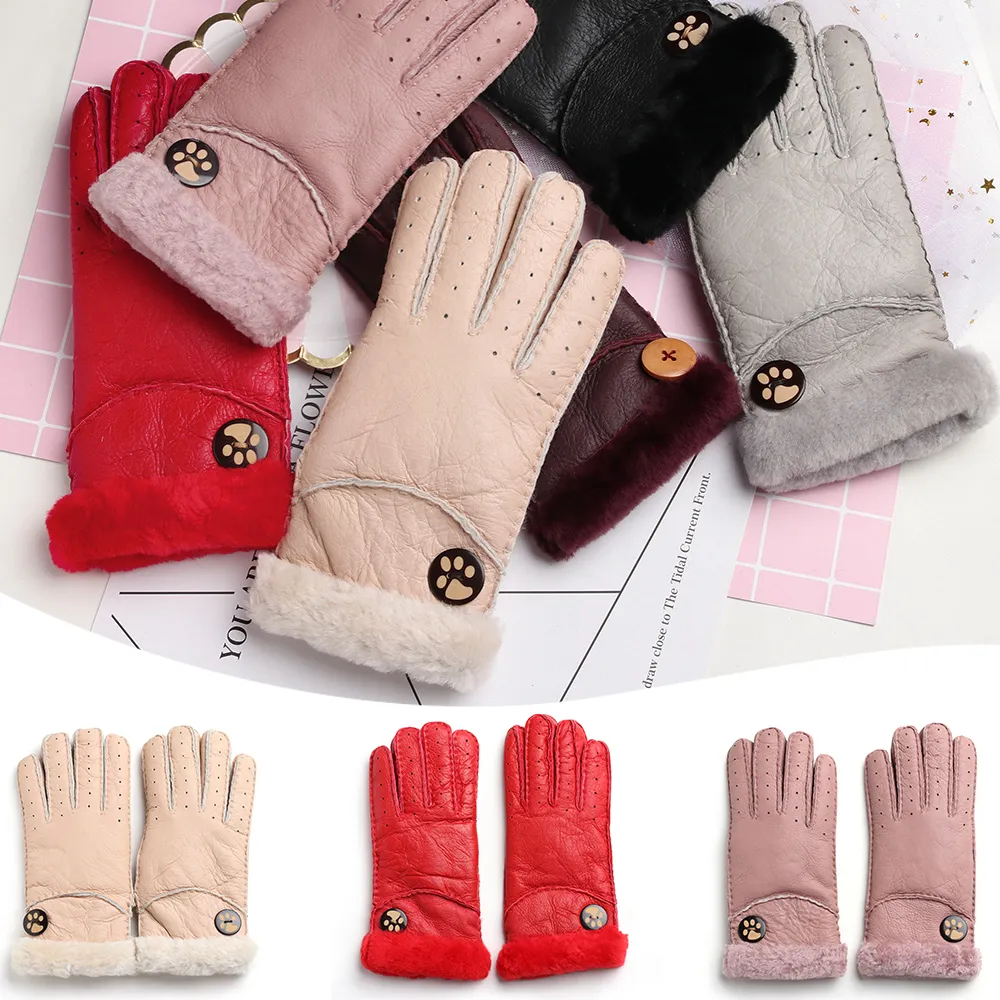 Moda-1 par de luvas femininas quentes de inverno com um dedo espesso, respiráveis, de pele de carneiro, costuradas à mão, 6 cores_voghion.com
