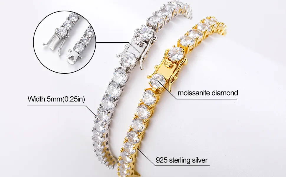 Collar de moissanita de 2 mm, 3 mm, 4 mm, 5 mm y 6,5 mm de diámetro, estilo hip hop, cadena de tenis de moissanita._voghion.com