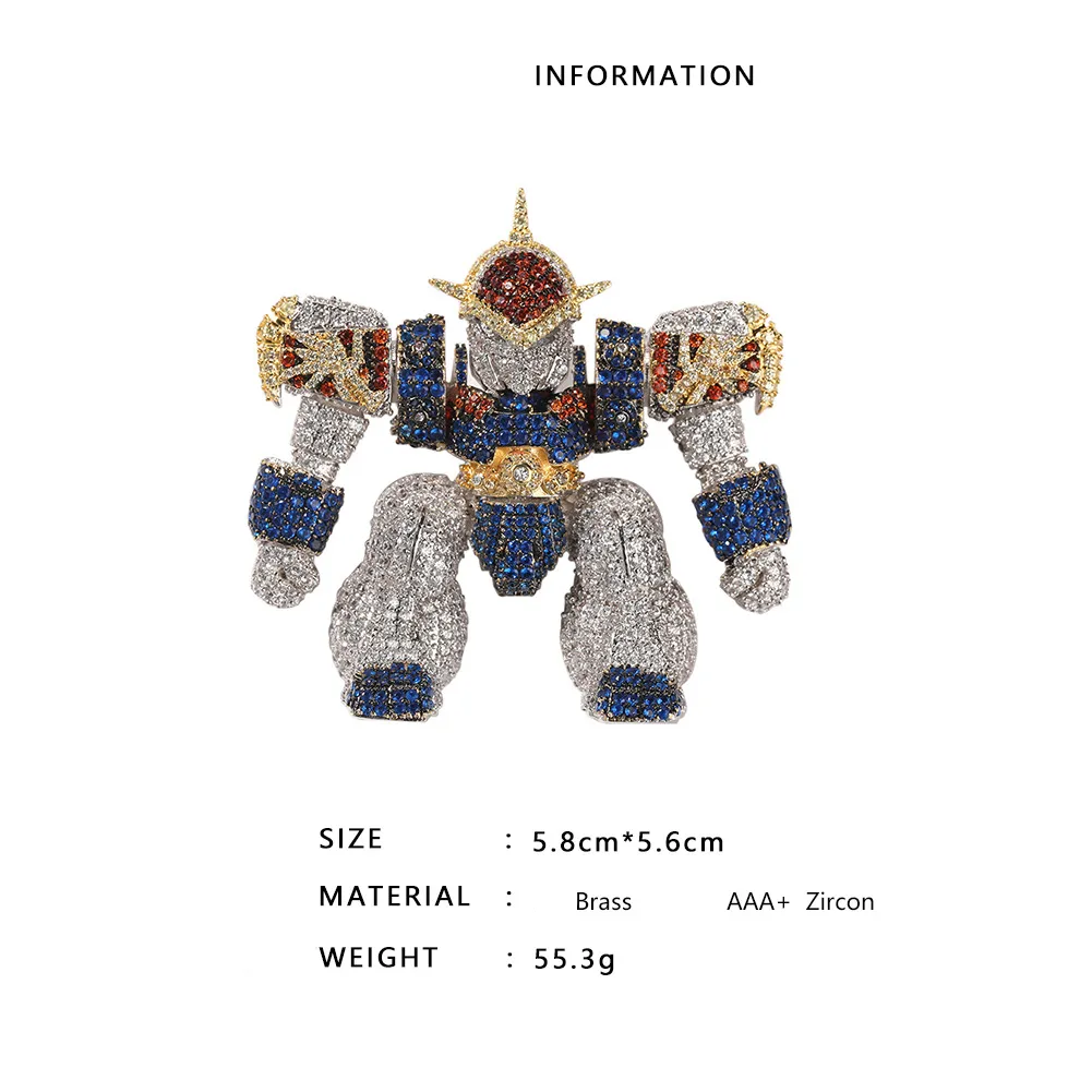 Hip Hop 3D Robot Ciondolo Bling Zirconia Vero Oro Placcato Collana Uomo Gioielli_voghion.com