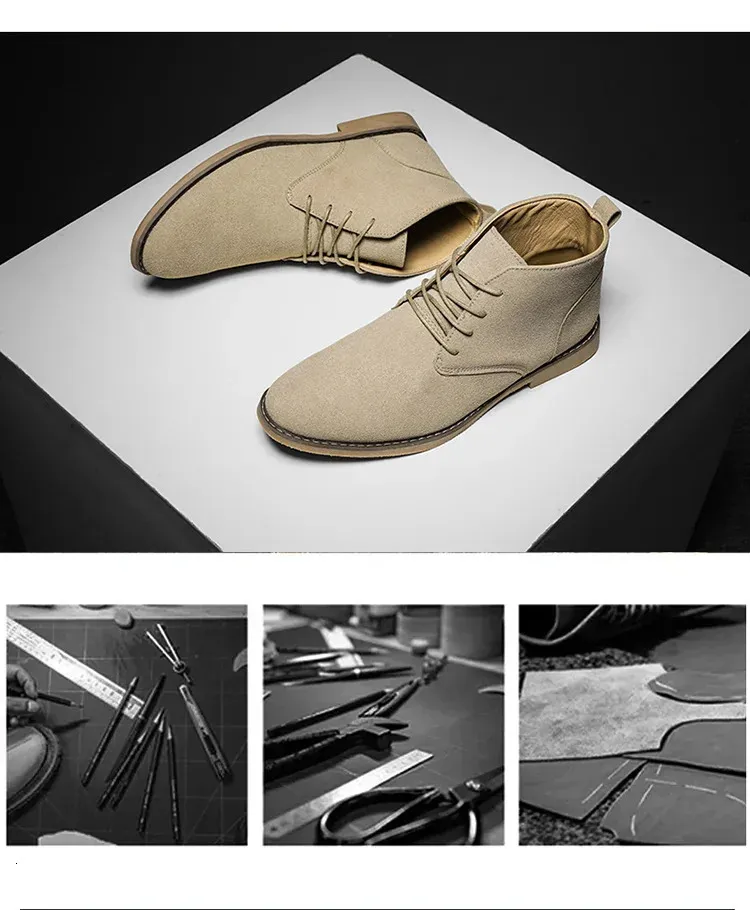 Chaussures en cuir suédé kaki de Style britannique bottines en dentelle confortables hommes Botas Para Hombre 250425_voghion.com