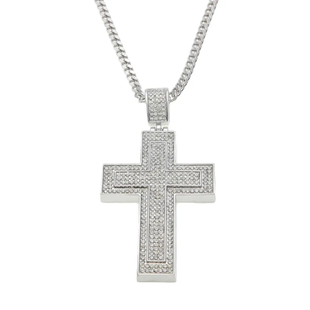 Gold Cross Pendant Necklace With Cuban Link Chain For Men_voghion.com