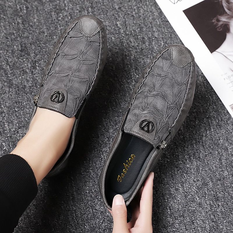 Men's Shoes Four season single retro zipper, casual leather men's slip-on, lazy soft-soled driving pea shoes, men_voghion.com