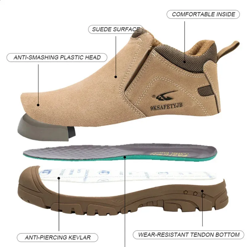 Chaussures de sécurité légères et antidérapantes pour hommes, avec embout en acier respirant et semelle en caoutchouc incassable, 240918_voghion.com