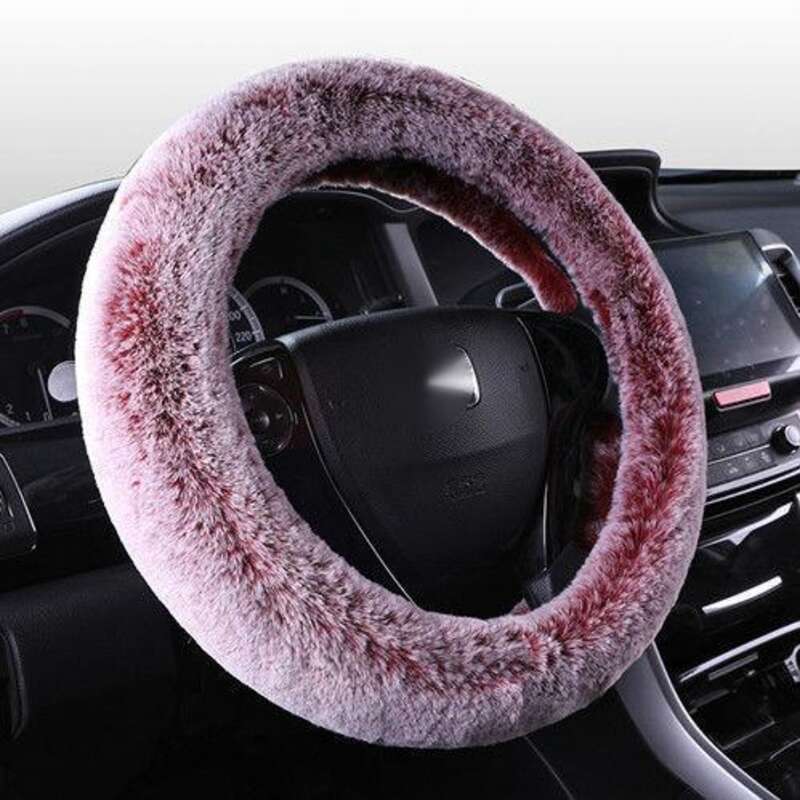 Steering Winter Otter Rabbit Fur Car Steering Wheel Plush Cartoon Handle Cover Three Piece Set Universal_voghion.com