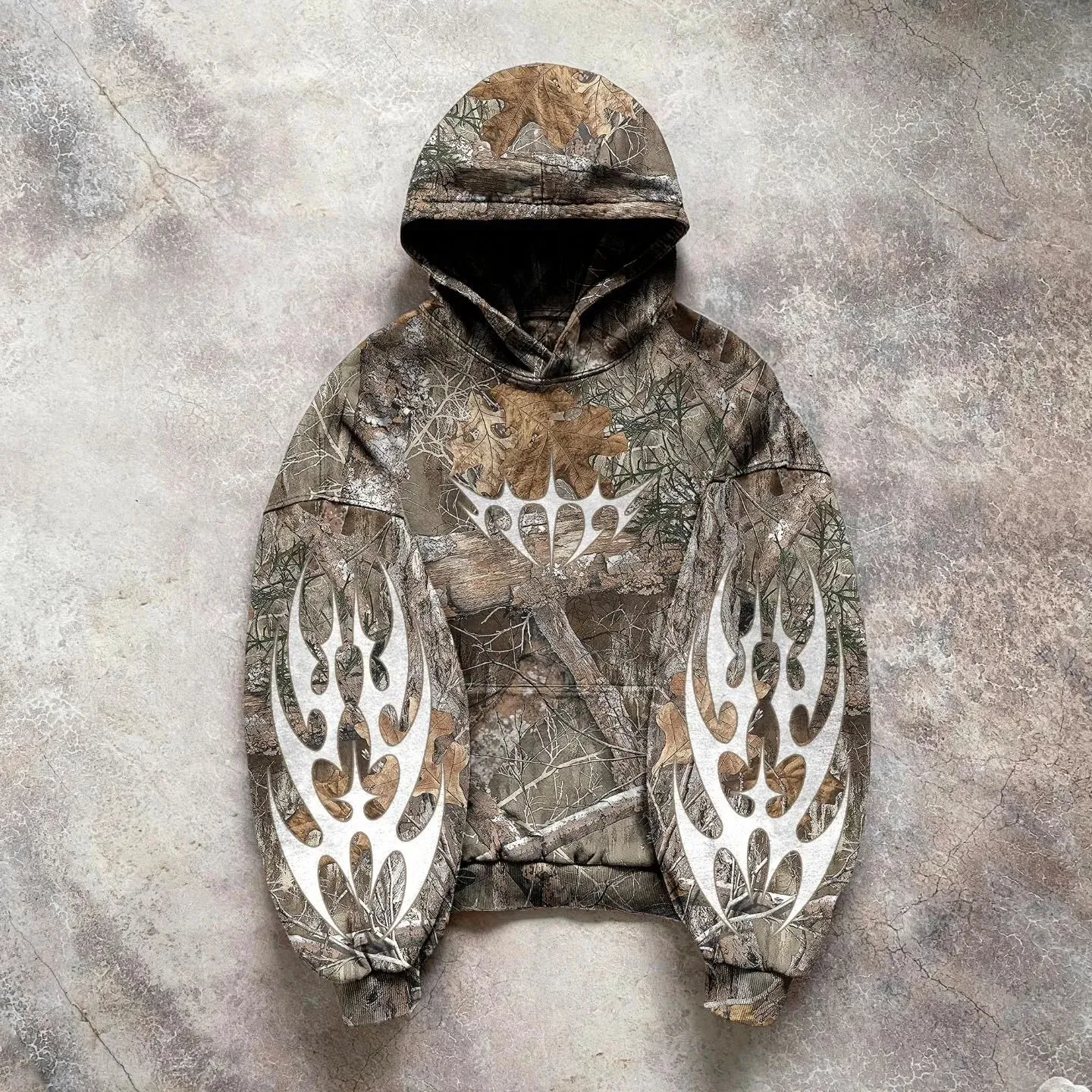 Y2k kapuutsiga lehemustriga kamuflaaž-lahke dressipluus meeste ja naiste Ameerika retro tänava hiphop-tänavariietus unisex kamuflaaž_voghion.com