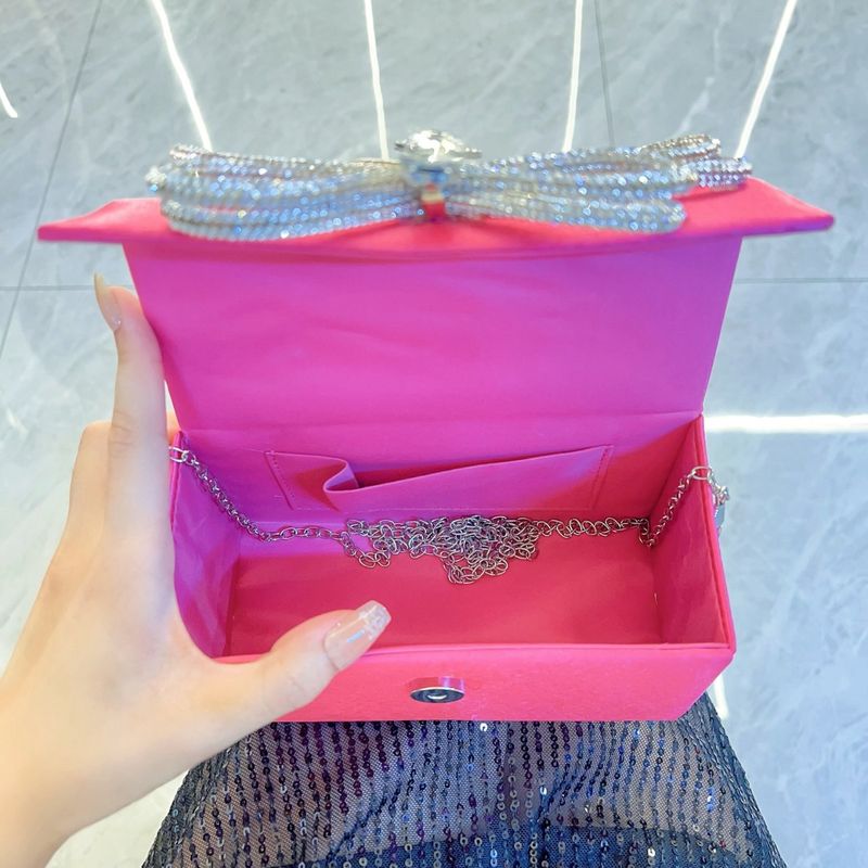 Nuova borsa da festa con fiocco quadrato in seta francese lucida, piccola, borsa a tracolla in mano_voghion.com