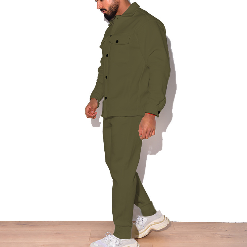2024 Große Mode Trendy Herren Herbst Knopf Wildleder Casual Jacke Hose 2 Stück Set_voghion.com