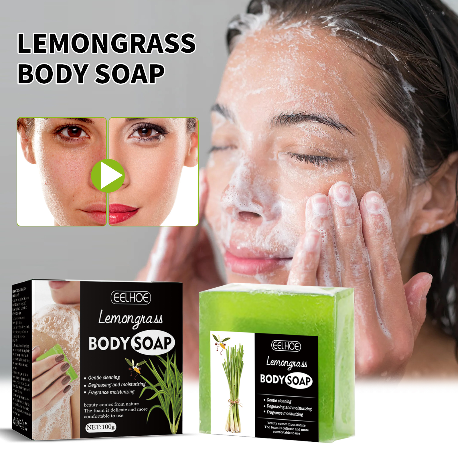 EELHOE Citronella Bath Soap Gently Cleanses Skin, Lightening Acne Mark, Hydrating Oil Control Whitening Non-Sticky Soap_voghion.com