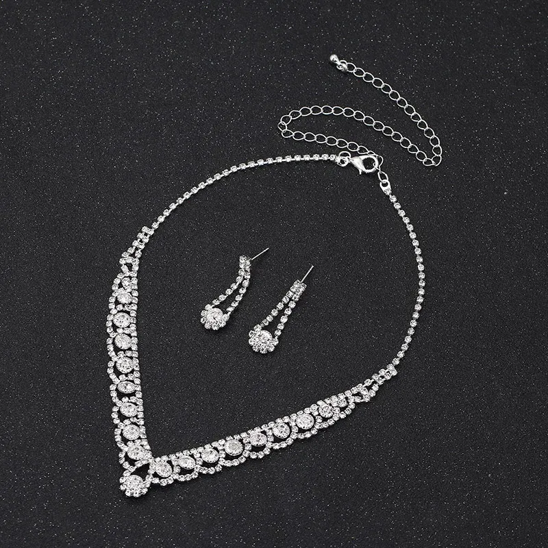 Conjuntos de joyas de boda TREAZY Sier Color Rhinestone Cristal nupcial para mujeres Collar Pendientes Pulsera Conjunto Accesorios_voghion.com