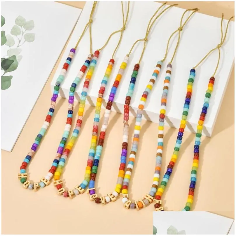 Handmade Beaded Letter Necklace With Natural Stone Beads Boho_voghion.com
