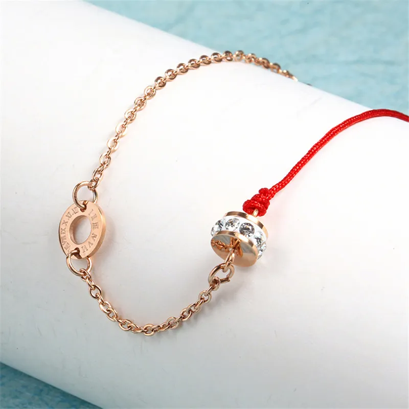 Charm-Armbänder mit römischen Ziffern, modisches Design, verblasst nicht, Kristallkreis, Titanstahl, Armreif für Frauen, Rose_voghion.com