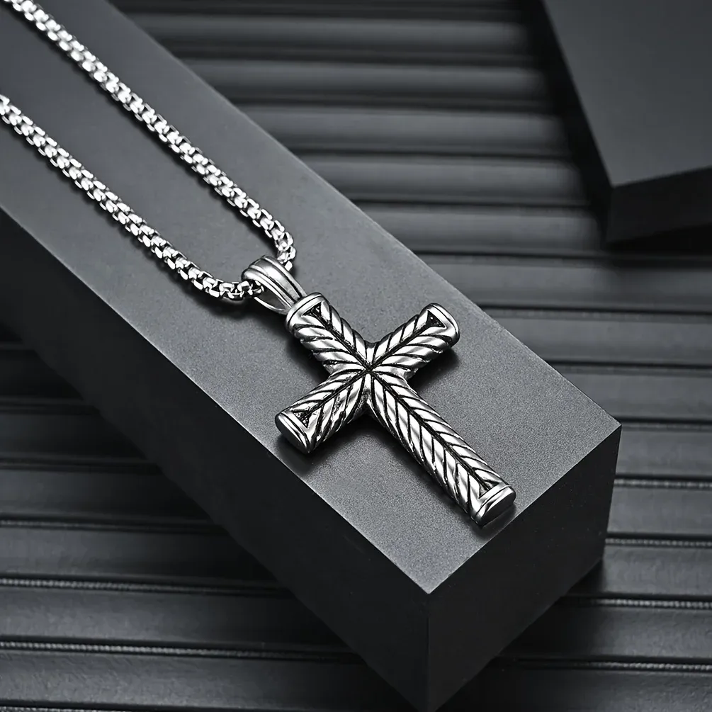 Colliers pendentifs Funky Easter Stripe Cross Collier cool pour hommes Accessoires de mode tendance en acier inoxydable_voghion.com