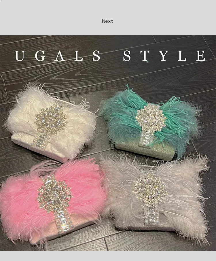 Ostrich Feather Evening Bag With Pearl Details For Women Party_voghion.com