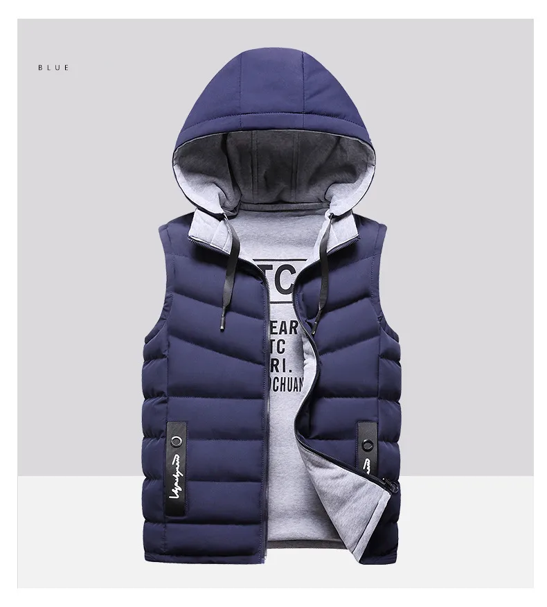 Herrenwesten Marke Weste Winter Ärmellose Jacken Daunen Männer Mit Kapuze Warm 2023 Casual Outwear Hut Abnehmbare Außenseite_voghion.com