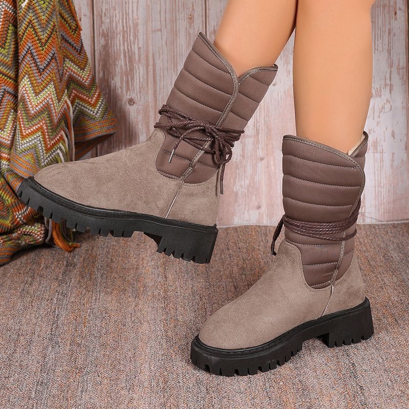 Plus-size women's platform snow boots fleece warm upper side strap sole with code number_voghion.com