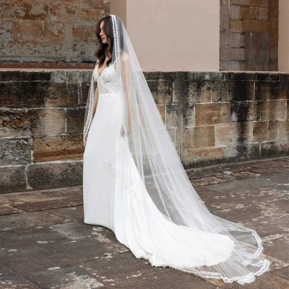 Jewelry Crystal Beaded Wedding Veils With Beading Long Cathedral 1 Tier Bridal Hair Accessories 2024 Summer VP77_voghion.com