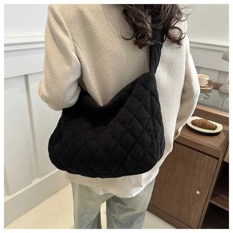 Minimalist Corduroy Shoulder Bag For Women Large Crossbody Bag_voghion.com