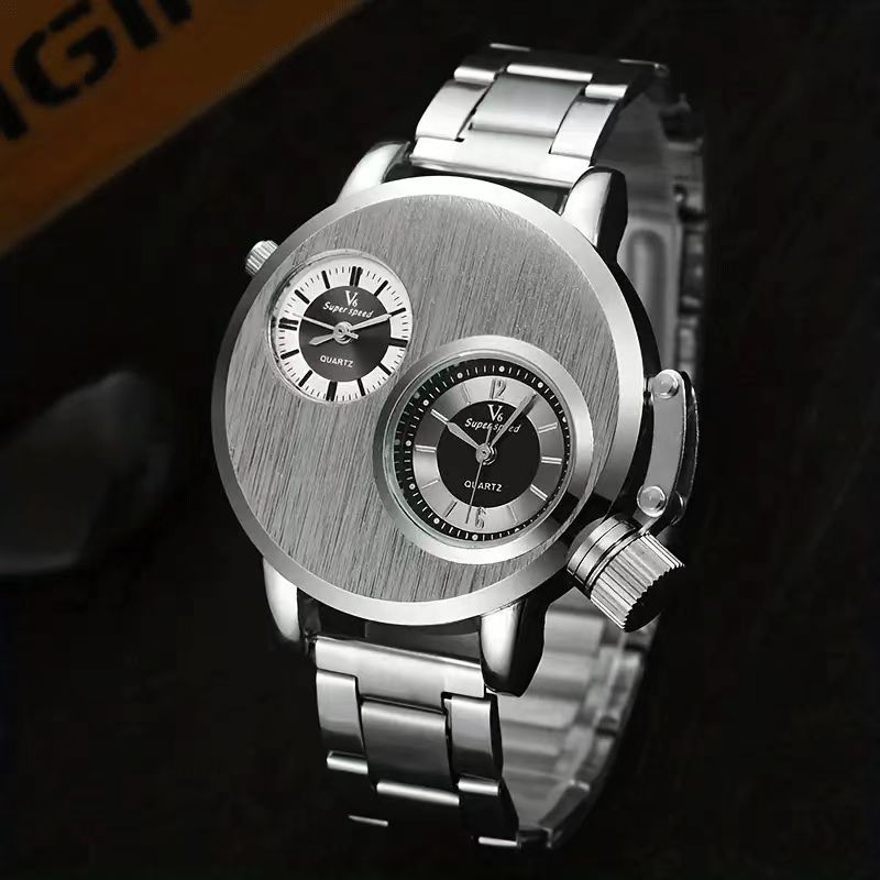 Dual Movement Creative Personality Quartz Watch Men’s Watch Fashion Metal Punk Style Daily Commute Leisure Watch Birthday Valentine’s Day Gift