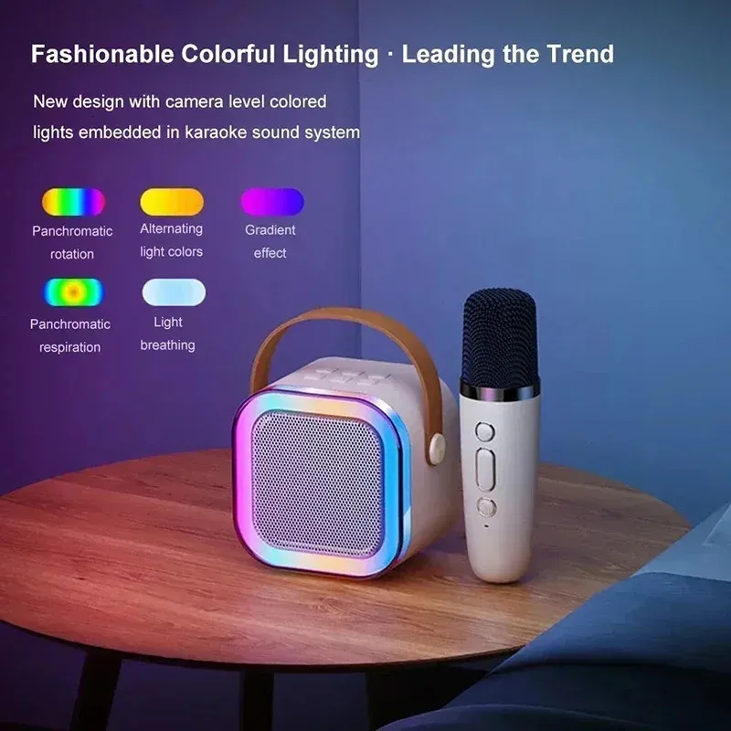 K12 Karaoke Hine With 1-2 Wireless Microphones Portable 5.3 PA Bluetooth Speaker System RGB Lights Audio Home KTV Gifts_voghion.com