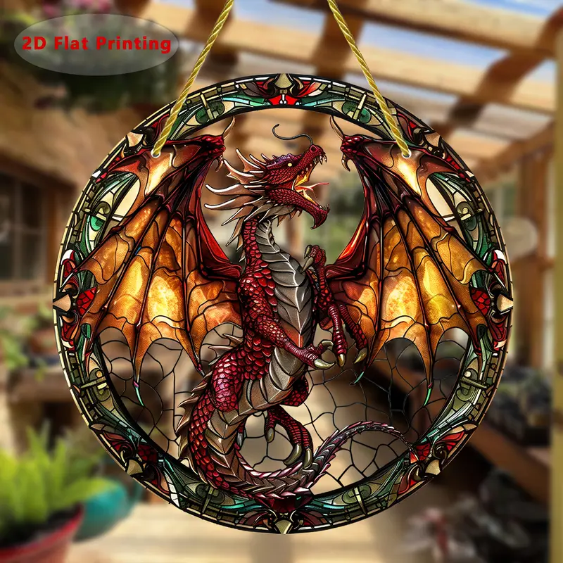 Lebendiger Drachen-Sonnenfänger – rundes Acrylbild, 20 cm. Mythisches Dekor für Garten oder Zuhause, perfekt als unvergessliches Geschenk für Fantasy-Liebhaber._voghion.com