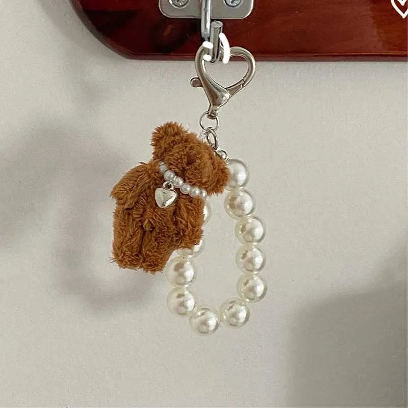 Λούτρινο βραχιόλι με μαργαριτάρια και αλυσίδα τηλεφώνου, χαριτωμένη τσάντα κούκλας, μπρελόκ για κορίτσια, μενταγιόν σε σχήμα καρδιάς Y241121_voghion.com