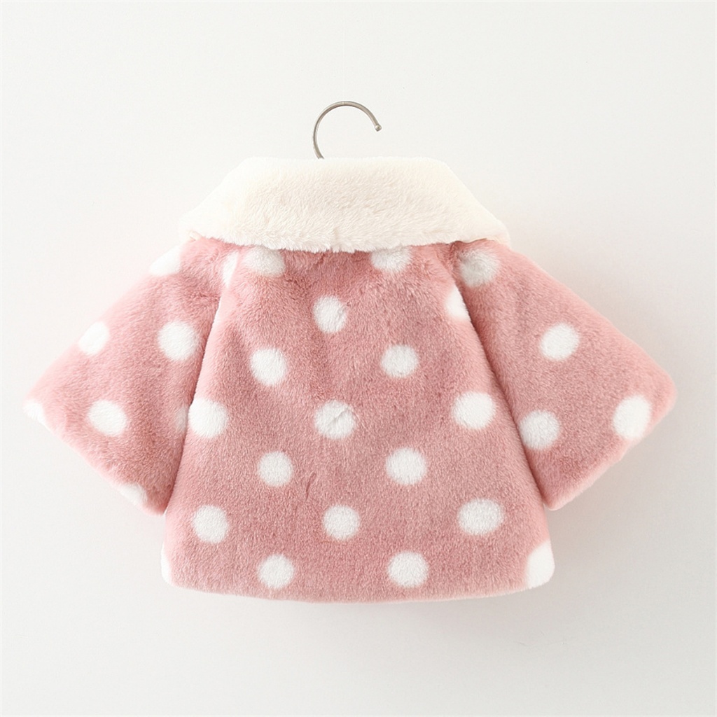 Winter Baby Girl Polka Dot Doll Collar Plush Coat Warm And Comfortable Children's Clothes_voghion.com