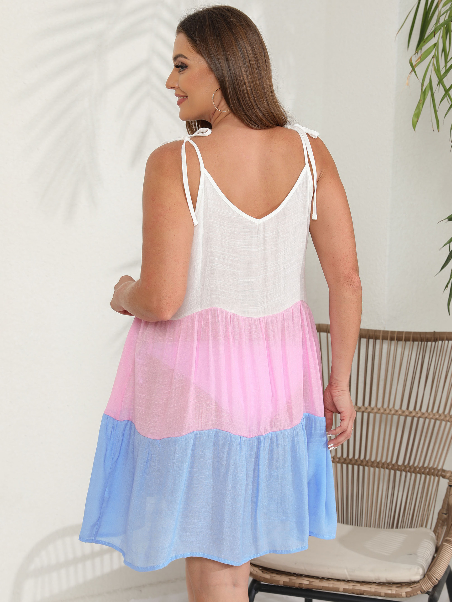 Große größe frauen kleidung kleid kontrast farbe spleißen große schaukel baby kleid strap strand hosenträger kleid_voghion.com