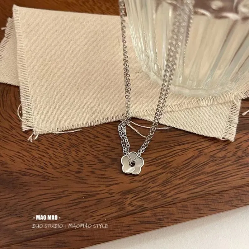 Collane con ciondolo, doppio strato, fiore, collane per ragazza_voghion.com