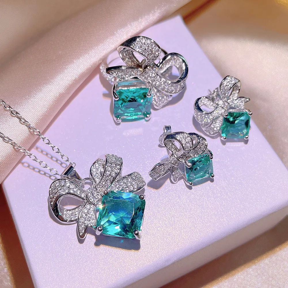 collana pendente fiore diamante designer argento carino dolce rosa cristallo splendente cz zircone choker collane orecchini orecchio_voghion.com