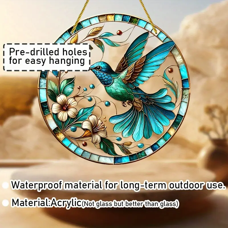20,3 x 20,3 cm Traumfänger mit Kolibri und Blumenmotiv – doppelseitiges, leuchtendes Acryl. Perfekte Dekoration für Fenster, Wände und Garten. Kein Strom nötig. Tolles Weihnachtsgeschenk für Mütter._voghion.com