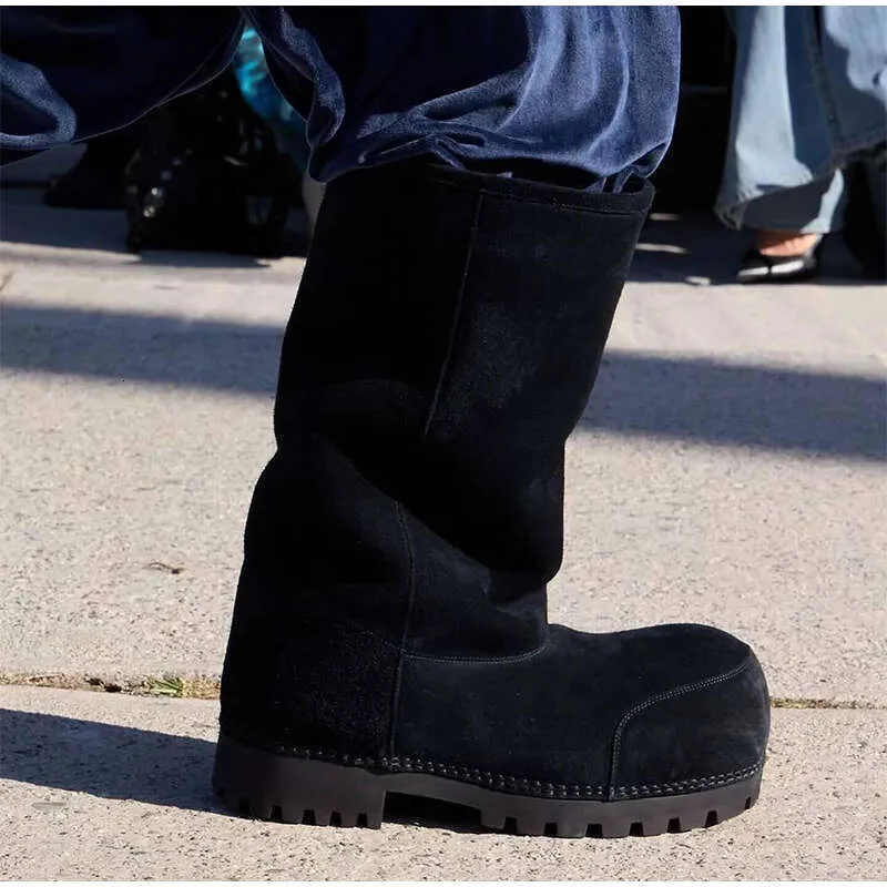 FIERA Scarpe da neve alla moda con plateau rialzate in cotone, calde, con design a testa grande, stivali lunghi marroni da donna_voghion.com