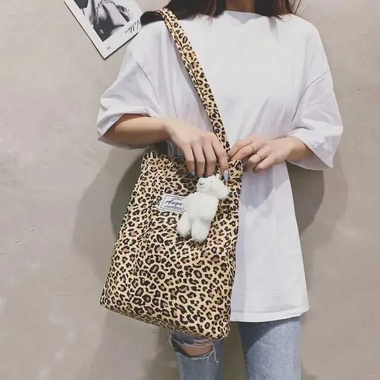 Sac à main en toile imprimé léopard pour femme, mode coréenne décontractée, nouveau sac de shopping, sac à main imprimé pour étudiant, Bolsa Mujer Y241026_voghion.com