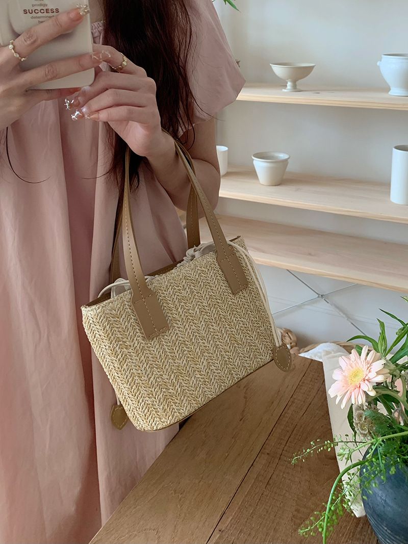 Koreanische ins gras gewebt kleine sommer neue freizeit urlaub frauen tasche gemüse korb tragbare schulter umhängetasche_voghion.com