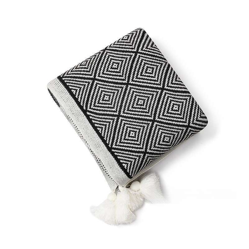 Bohemian Style Sofa Cover Window Sill Knit Ethnic Style Herringbone Pattern Air Conditioning Blanket_voghion.com