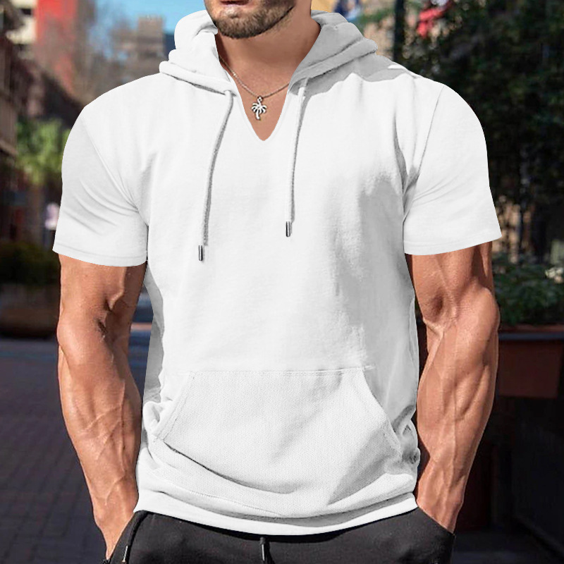Unschlagbare Qualität 2024 Sommer Neue Herren Kurzarm T-Shirt Hoodie Lässig Einfarbig Fit Top Für Männer_voghion.com