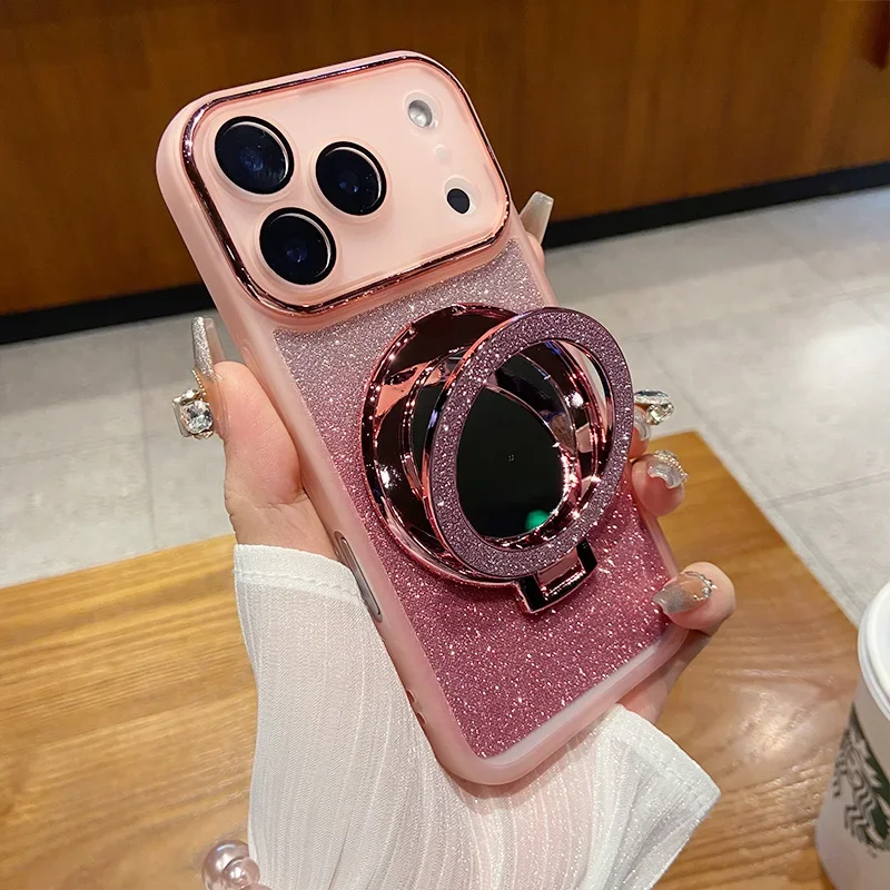 Luxury Glitter Phone Case With Magnetic Mirror Bracket And Film_voghion.com