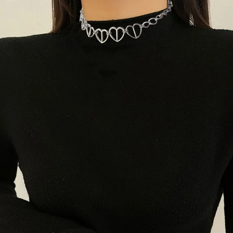 Colier cu inimă goală pentru femei, stil Choker, cadou pentru iubita, bijuterii, lanț, guler_voghion.com