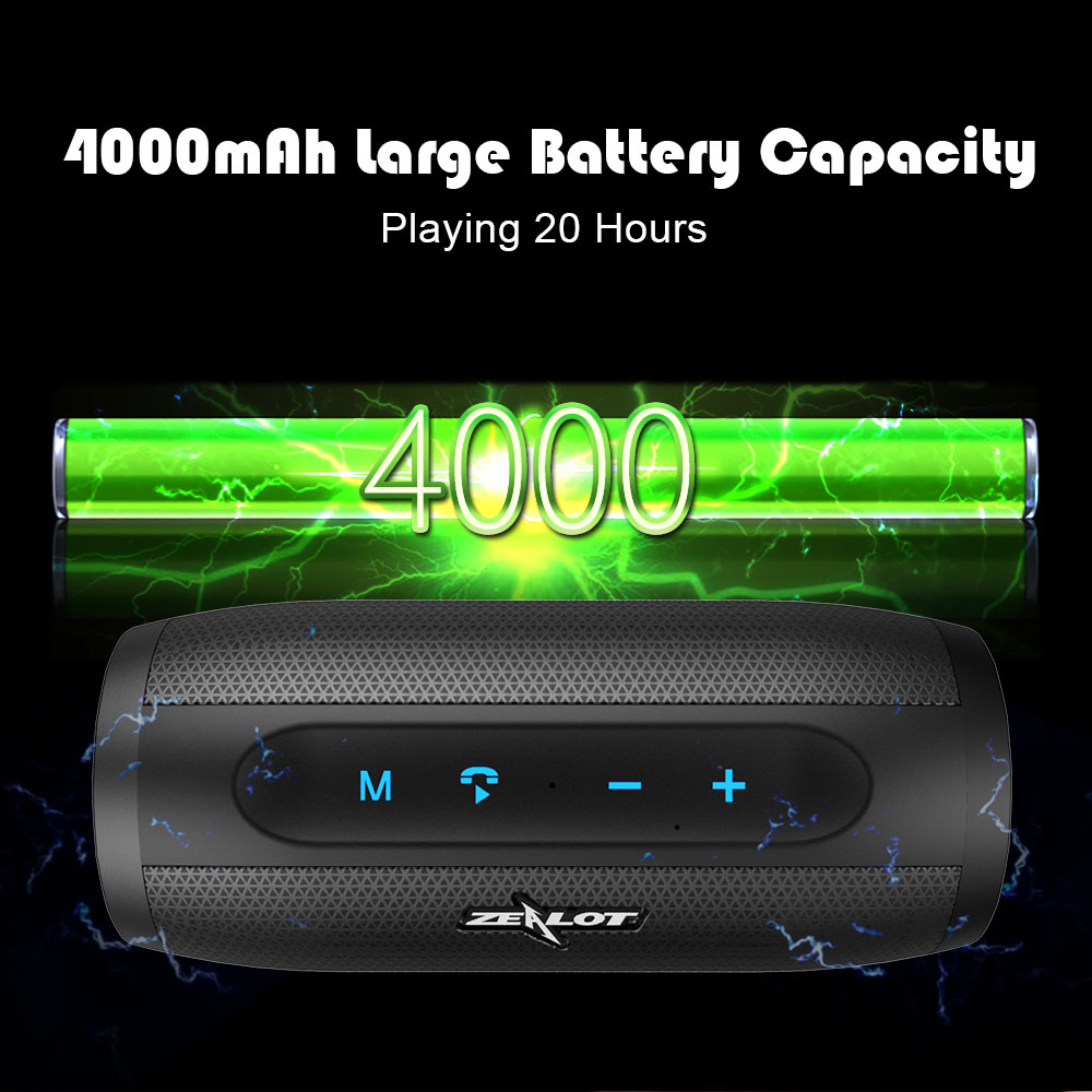 Zealot S16 Bluetooth Speaker Portable Wireless Speaker Column Bass Subwoofer Speaker with Mic Support TWS,TF Card,AUX,Power Bank_voghion.com