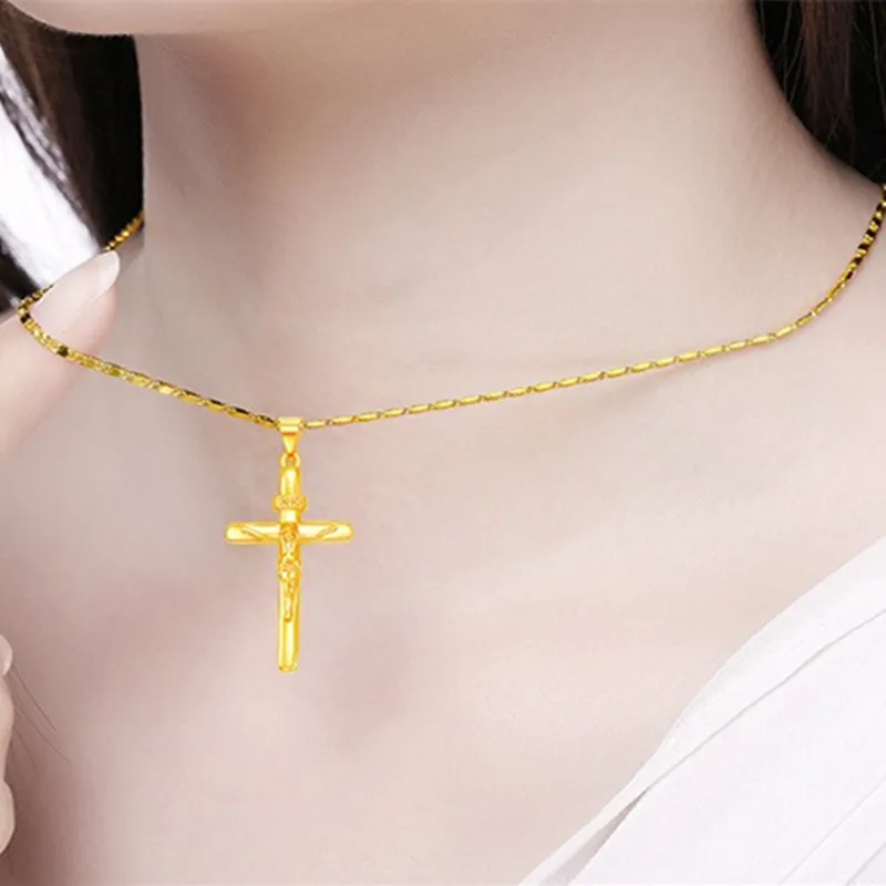 Collane con ciondolo di alta qualità in oro puro color croce per donne e uomini, gioielli da sposa_voghion.com