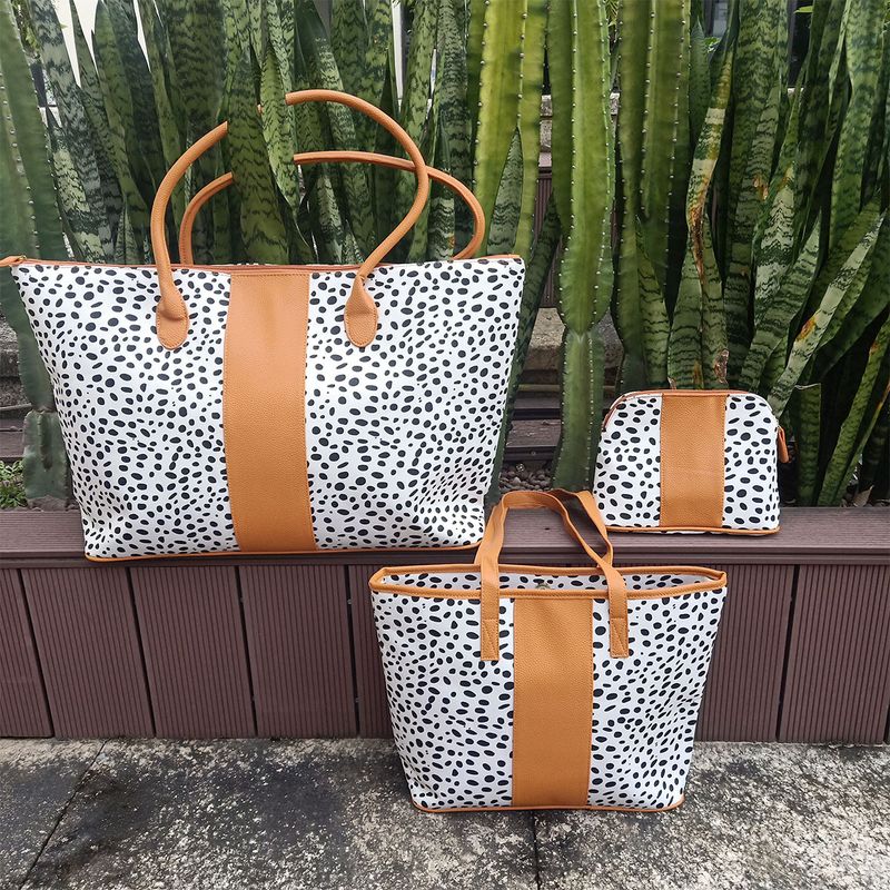 Reisetasche mit großem Fassungsvermögen, beige, schwarze Punkähte, Gepäcktasche, tragbare Umhängetasche für_voghion.com