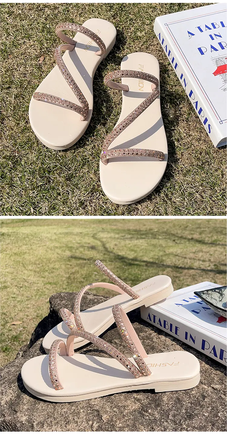 Women's Rhinestone Slippers Soft Bottom Summer Seaside Sandals_voghion.com